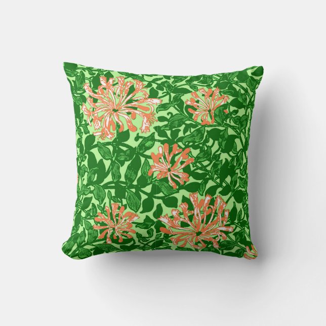 William Morris Honeysuckle, Peach und Green Kissen (Vorderseite)