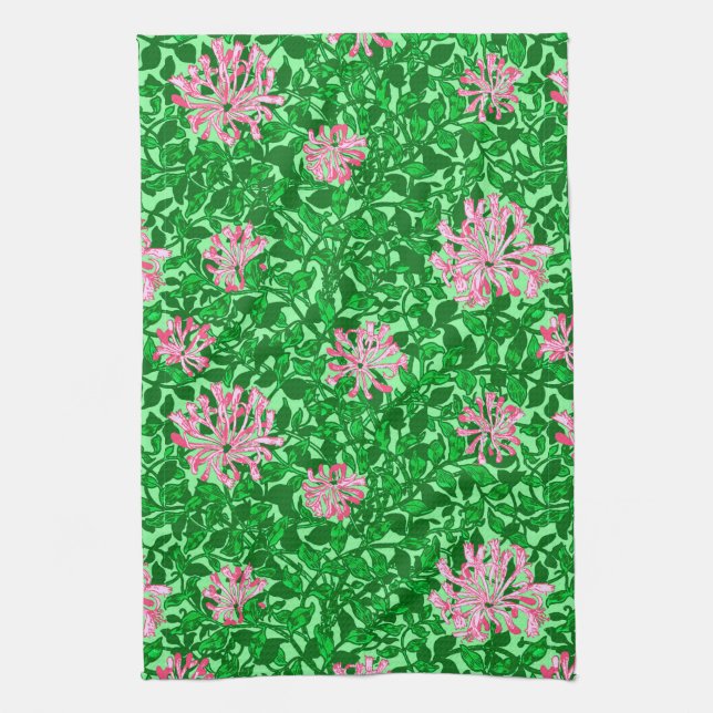 William Morris Honeysuckle, Pink und Green Geschirrtuch (Vertikal)