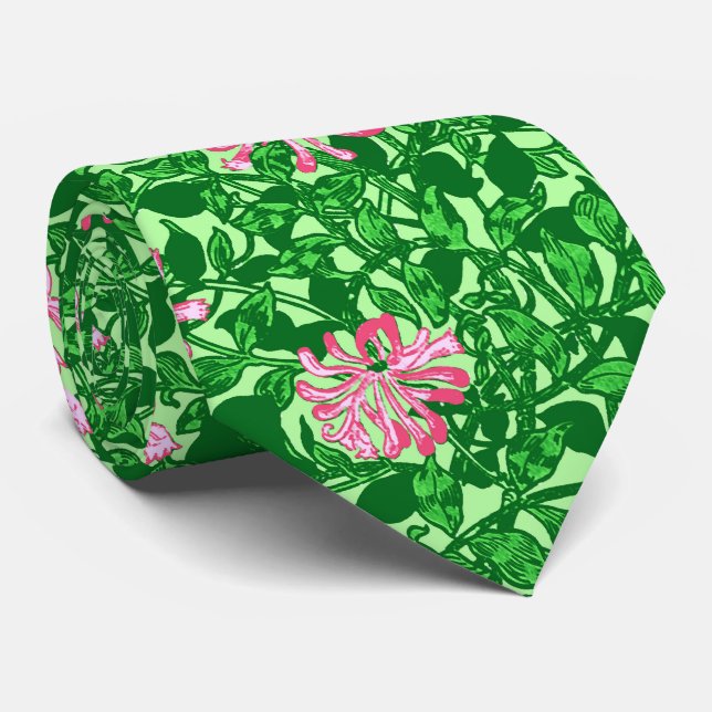 William Morris Honeysuckle, Pink und Green Krawatte (Gerollt)