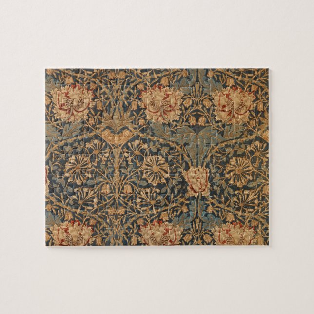 William Morris Honeysuckle Rich Red Dark Blue (Horizontal)