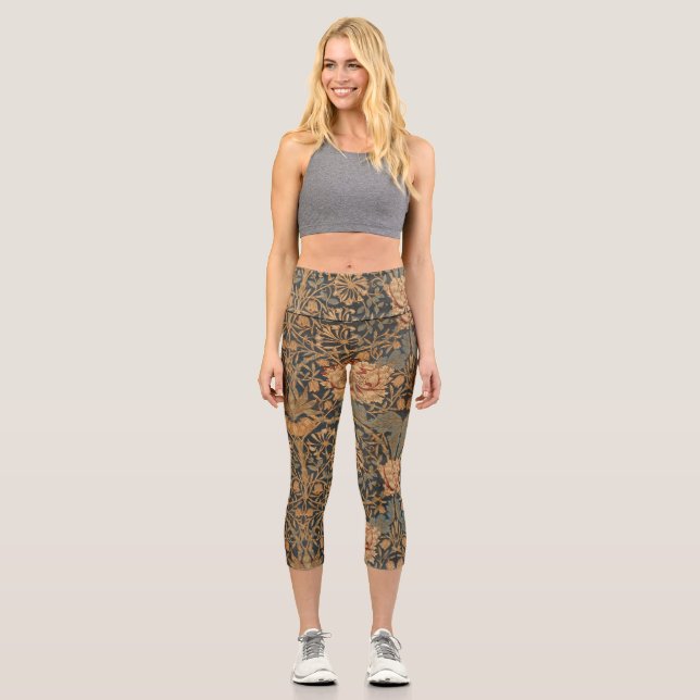 William Morris Honeysuckle Rich Wallpaper Capri Leggings (Vorderseite)