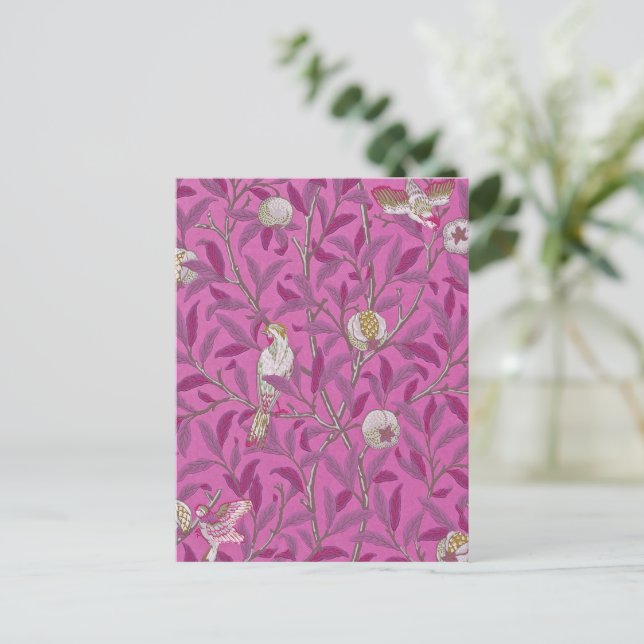 William Morris, Hot Pink Birds und Pommegrenates Postkarte (Stehend Vorderseite)