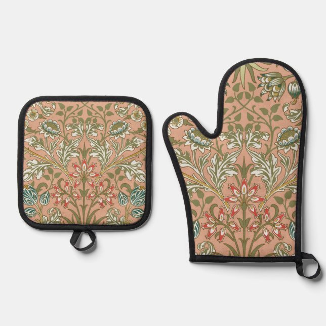 William Morris Hyacinth Blume Rose Ofenhandschuh & Topflappen-Set (Vorderseite)