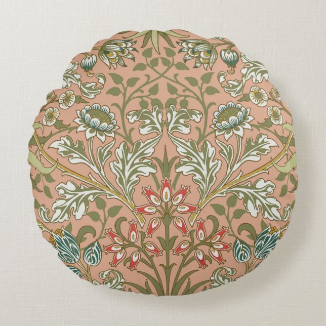 William Morris Hyacinth Blume Rose Rundes Kissen (Vorderseite)