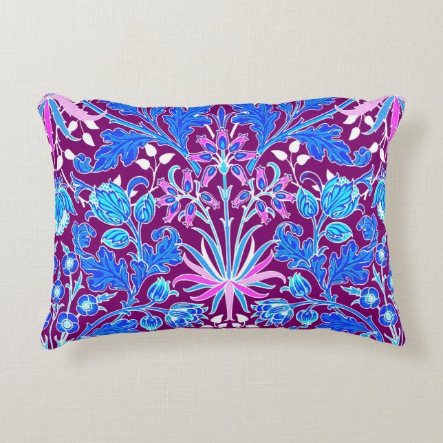 William Morris Hyacinth Print, Aqua und Lila Dekokissen (Vorderseite)