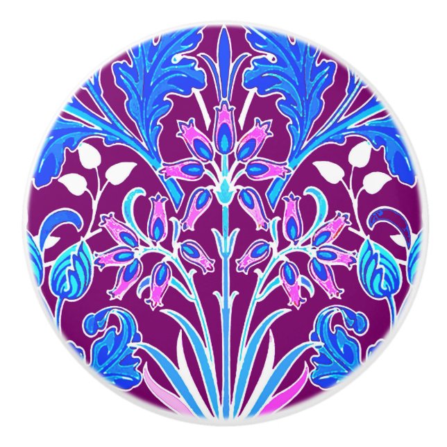 William Morris Hyacinth Print, Aqua und Lila Keramikknauf (Vorderseite)