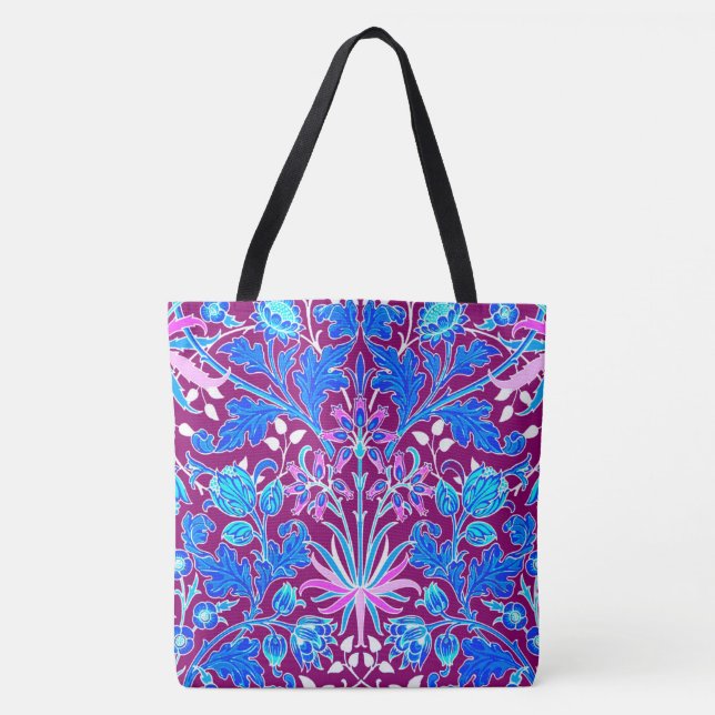 William Morris Hyacinth Print, Aqua und Lila Tasche (Vorderseite)