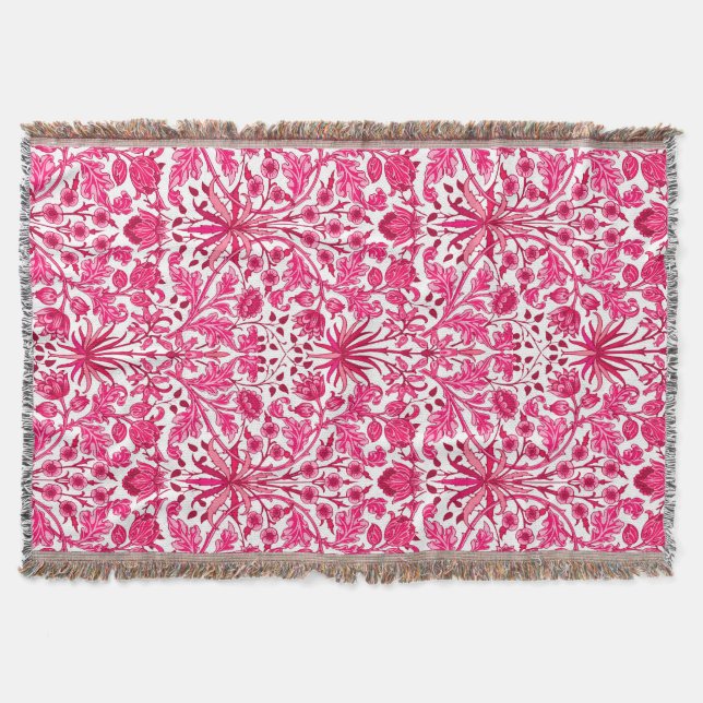 William Morris Hyacinth Print, Burgundy und Pink Decke (Vorderseite)