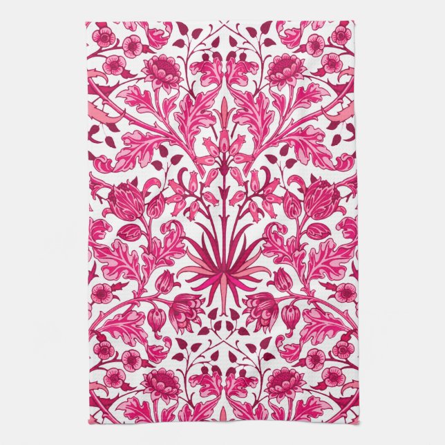 William Morris Hyacinth Print, Burgundy und Pink Geschirrtuch (Vertikal)
