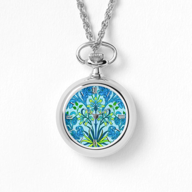 William Morris Hyacinth Print, Cerulean Blue Armbanduhr (Vorderseite)