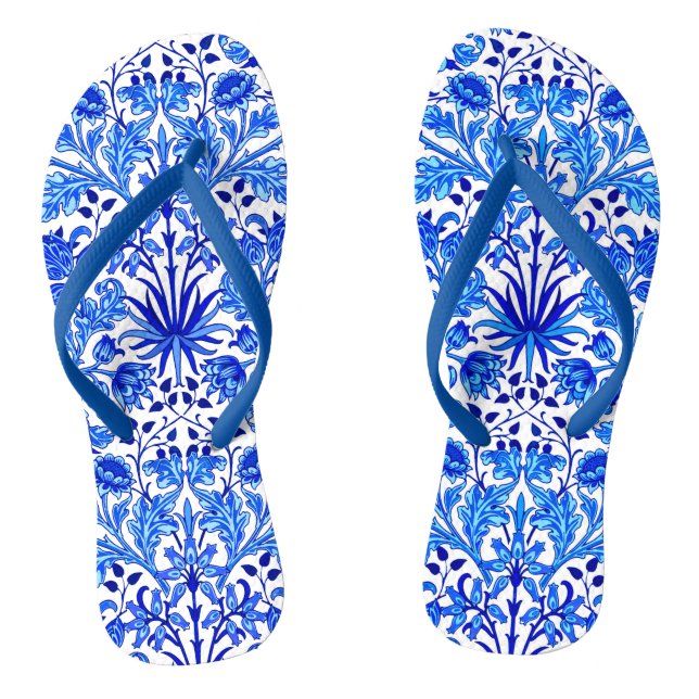 William Morris Hyacinth Print, Cobalt Blue & White Flip Flops (Fußbett)