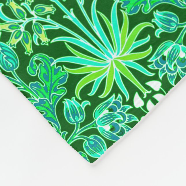 William Morris Hyacinth Print, Emerald Green Fleecedecke (Ecke)