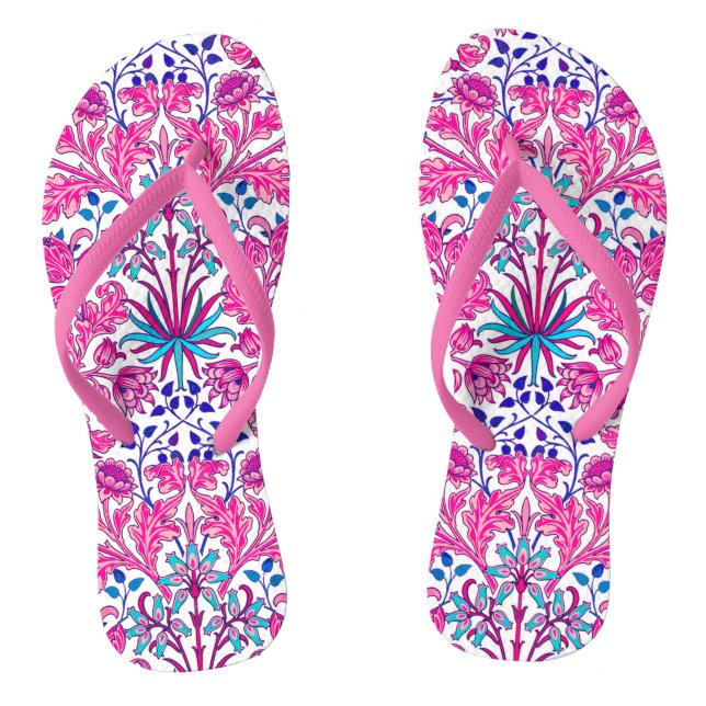 William Morris Hyacinth Print, Fuchsia Pink Flip Flops (Fußbett)