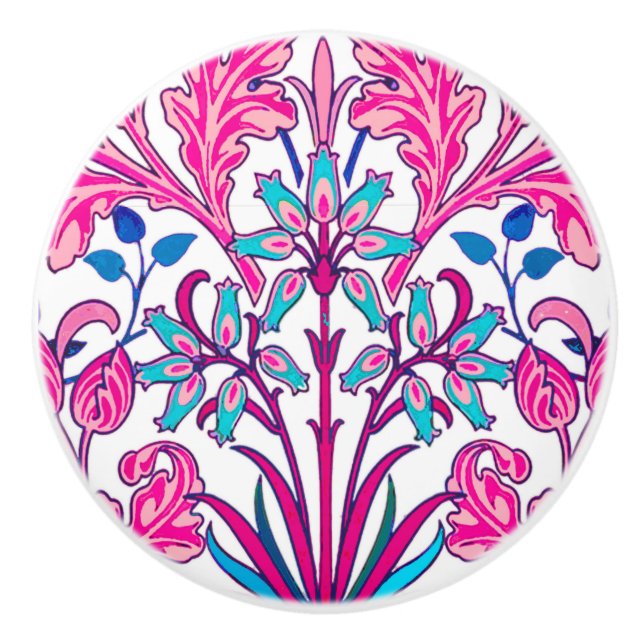 William Morris Hyacinth Print, Fuchsia Pink Keramikknauf (Vorderseite)