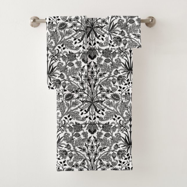 William Morris Hyacinth Print, grau, schwarz & wei Badhandtuch Set (Insitu)