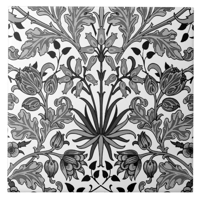 William Morris Hyacinth Print, Grau, Schwarz & Wei Fliese (Vorderseite)
