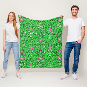 William Morris Hyacinth Print, Lime Green Fleecedecke