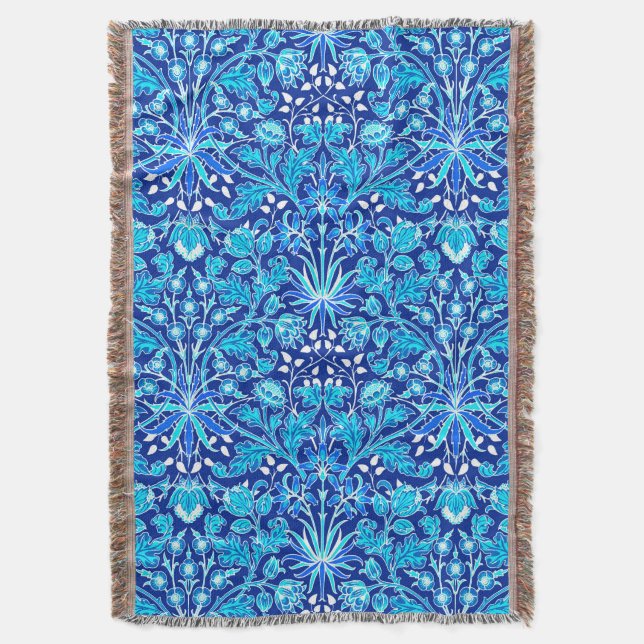 William Morris Hyacinth Print, Navy & Cobalt Blue Decke (Vorderseite Vertikal)