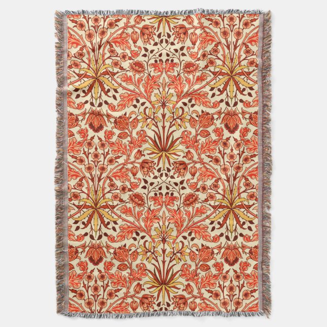 William Morris Hyacinth Print, Orange und Rust Decke (Vorderseite Vertikal)