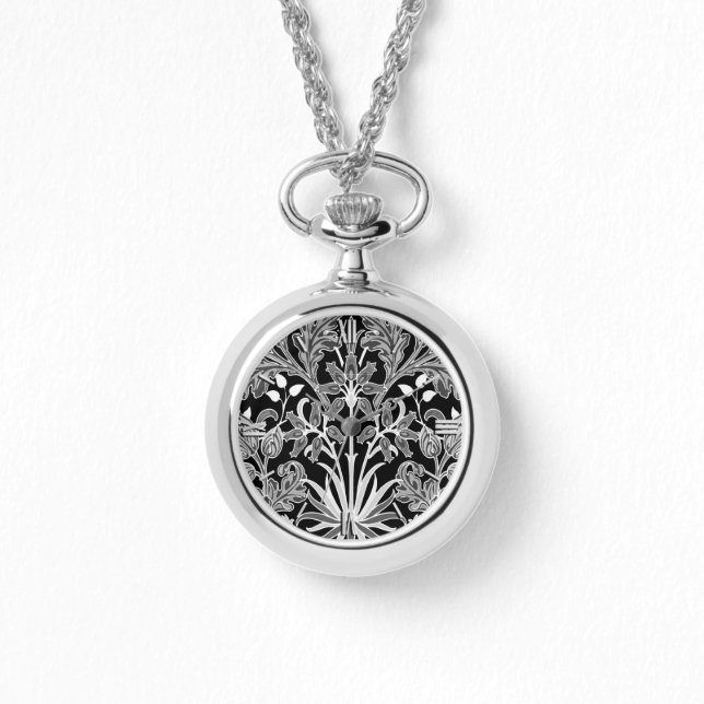 William Morris Hyacinth Print, Schwarz und Weiß Armbanduhr (Vorderseite)