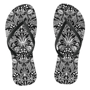 William Morris Hyacinth Print, Schwarz und Weiß Flip Flops