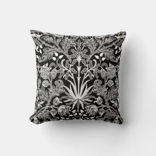 William Morris Hyacinth Print, Schwarz und Weiß Kissen