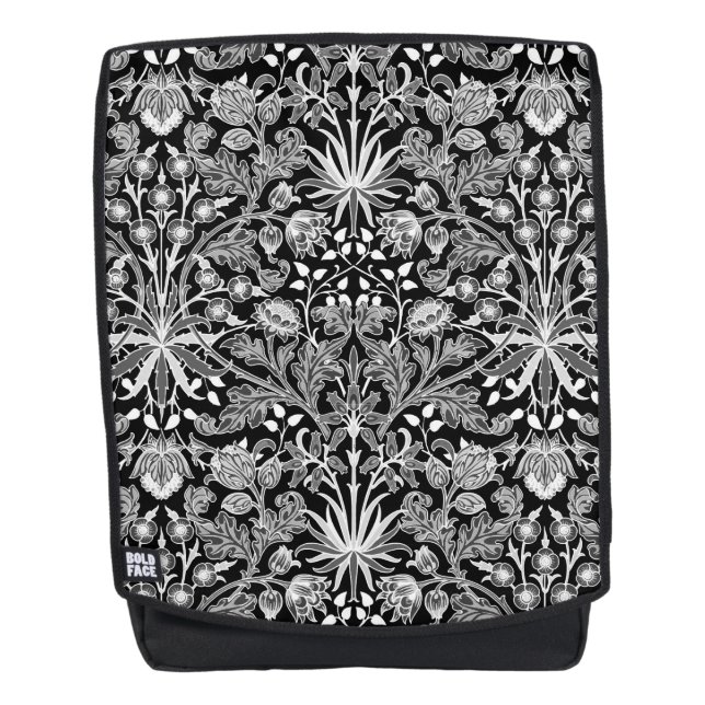 William Morris Hyacinth Print, Schwarz und Weiß Rucksack (Vorderseite)