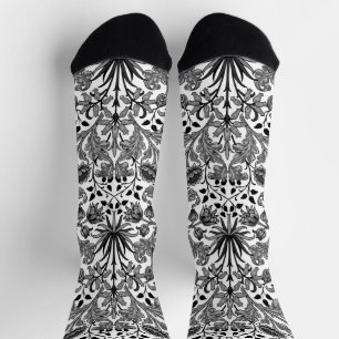 William Morris Hyacinth Print, Schwarz und Weiß Socken