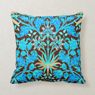 William Morris-Hyazinthen-Druck, Aqua und Brown Kissen