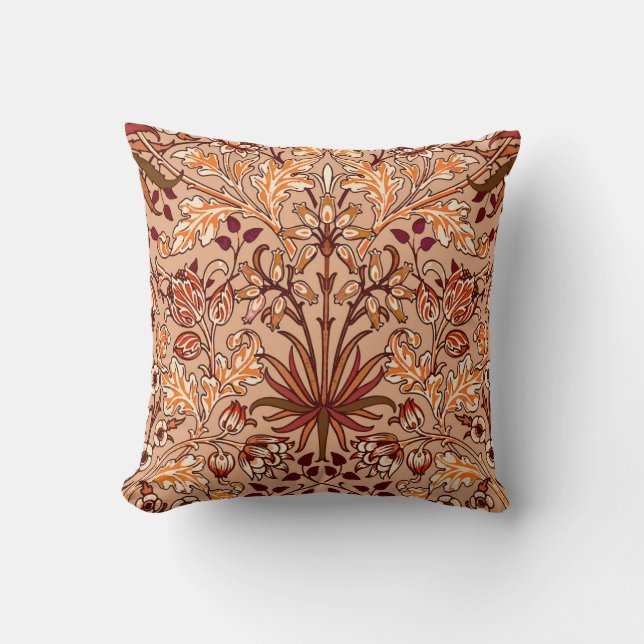 William Morris-Hyazinthen-Druck, Brown und Beige Kissen (Vorderseite)
