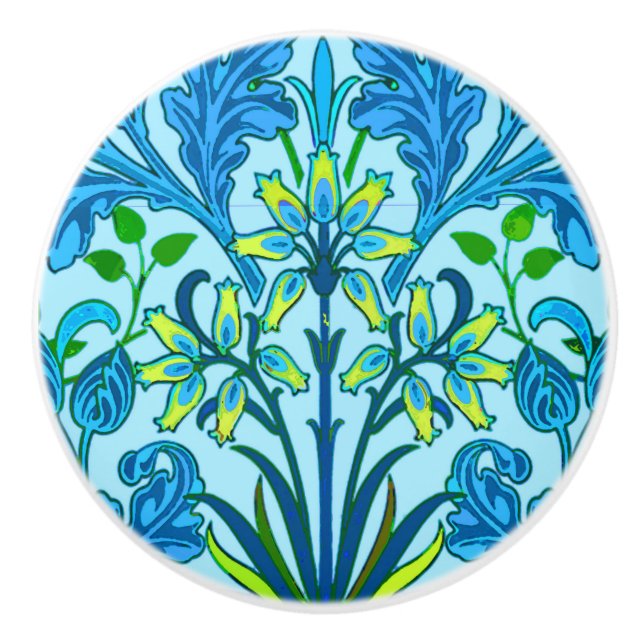 William Morris-Hyazinthen-Druck, Cerulean Blau Keramikknauf (Vorderseite)