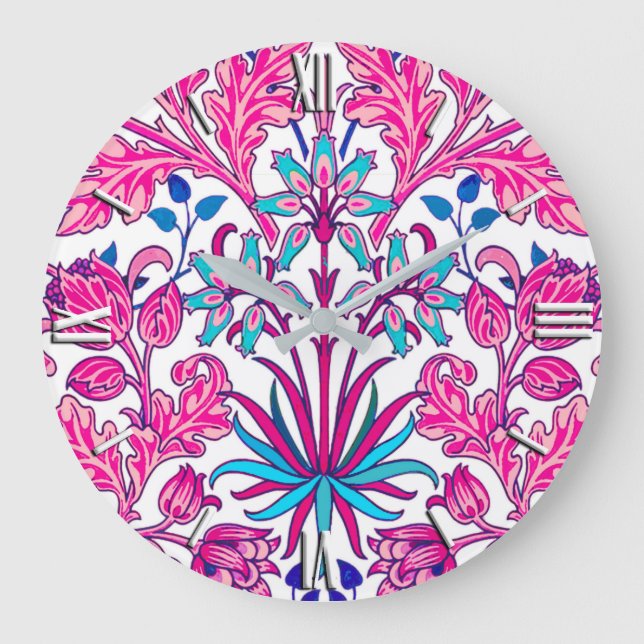 William Morris-Hyazinthen-Druck, Fuchsien-Rosa Große Wanduhr (Vorderseite)