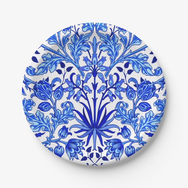 William Morris-Hyazinthen-Druck, Kobalt-Blau u. Pappteller (Vorderseite)