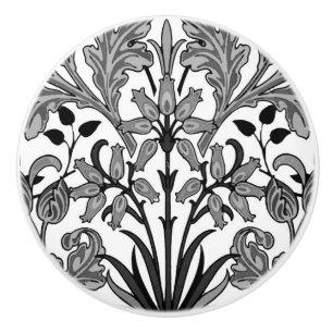 William Morris-Hyazinthen-Druck, Schwarzes, Weiß Keramikknauf