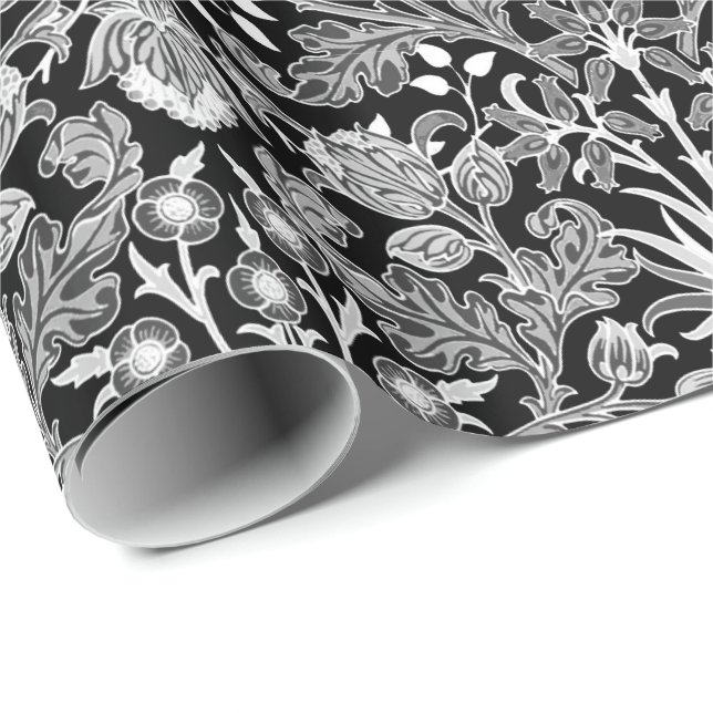 William Morris-Hyazinthen-Druck, Schwarzweiss Geschenkpapier (Rolleneckpunkt)
