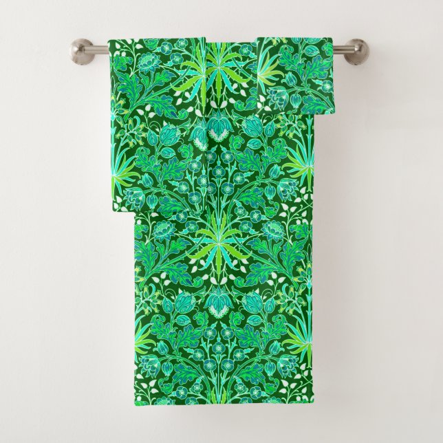 William Morris-Hyazinthen-Druck, Smaragdgrün Badhandtuch Set (Insitu)