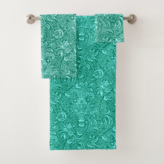 William Morris-Inder, Türkis und Licht-Aqua Badhandtuch Set (Insitu)