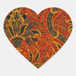 William Morris India Red Floral Herz-Aufkleber