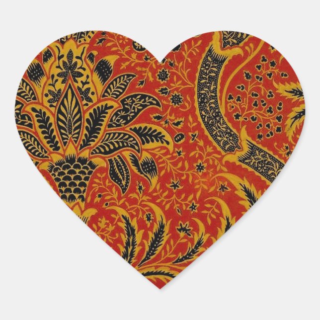 William Morris India Red Floral Herz-Aufkleber (Vorderseite)