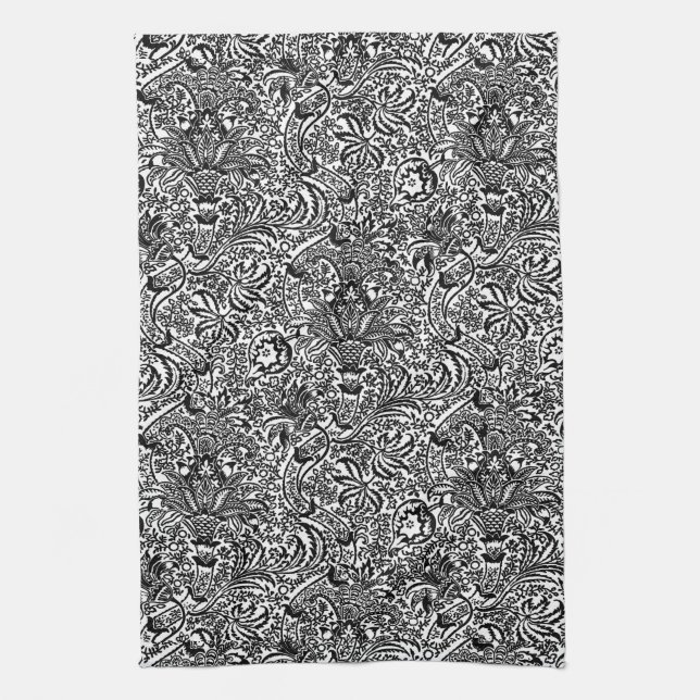 William Morris Indian, Black and White Geschirrtuch (Vertikal)