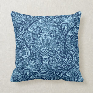 William Morris Indian, dunkles Indigo und Himmelbl Kissen