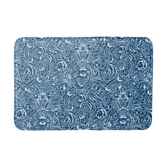 William Morris Indian, Indigo Blue und White Badematte (Vorderseite)