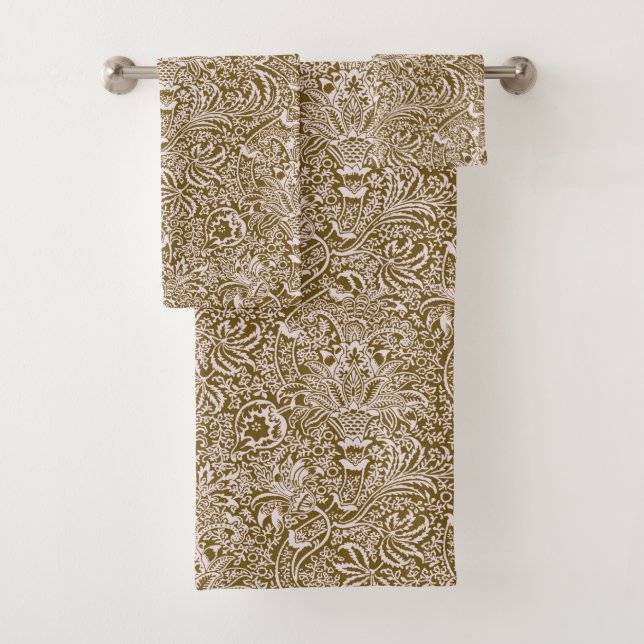 William Morris Indian, Taupe Tan und Beige Badhandtuch Set (Insitu)