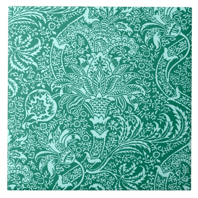 William Morris Indian, Türkis und Hellblau Fliese (Vorderseite)