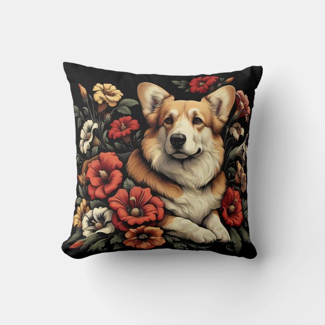 William Morris Inspired Corgi Pillow Kissen (Vorderseite)