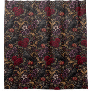 William Morris Inspired Pattern Gothic Crows Duschvorhang