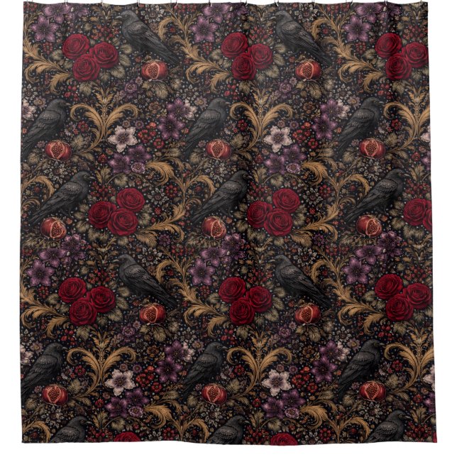 William Morris Inspired Pattern Gothic Crows Duschvorhang (Vorderseite)