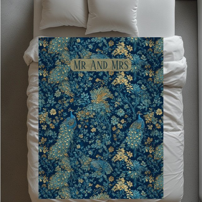 William Morris Inspired Peacock Couple Mr and Mrs  Fleecedecke (William Morris Inspired Peacock Couple Mr and Mrs Fleece Blanket)