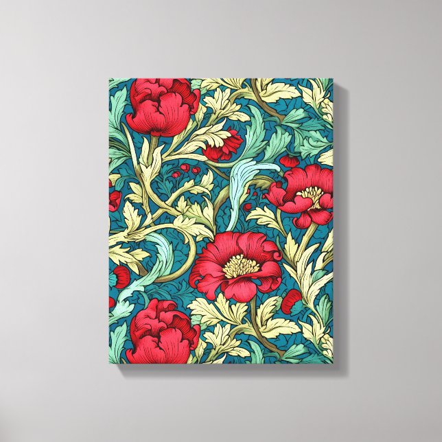 William Morris Inspiriert Red Blume Pattern Leinwanddruck (Vorderseite)
