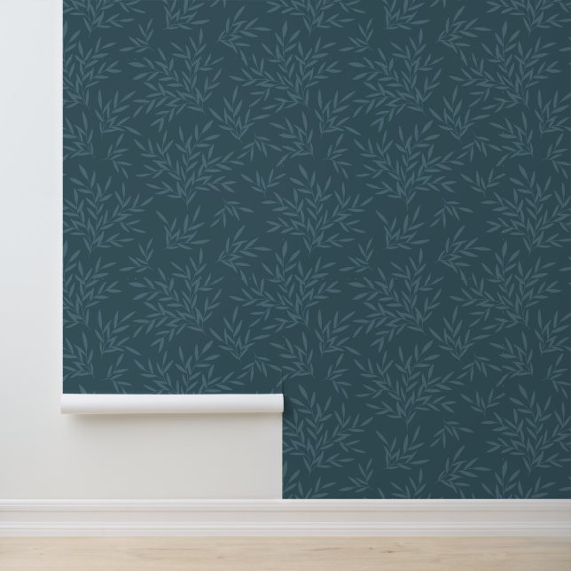 William Morris Inspirierte Blaue botanische Blätte Tapete (Anwendung)